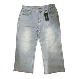 Light Wash Wide Leg Jeans 3XL High Rise Distressed NWT